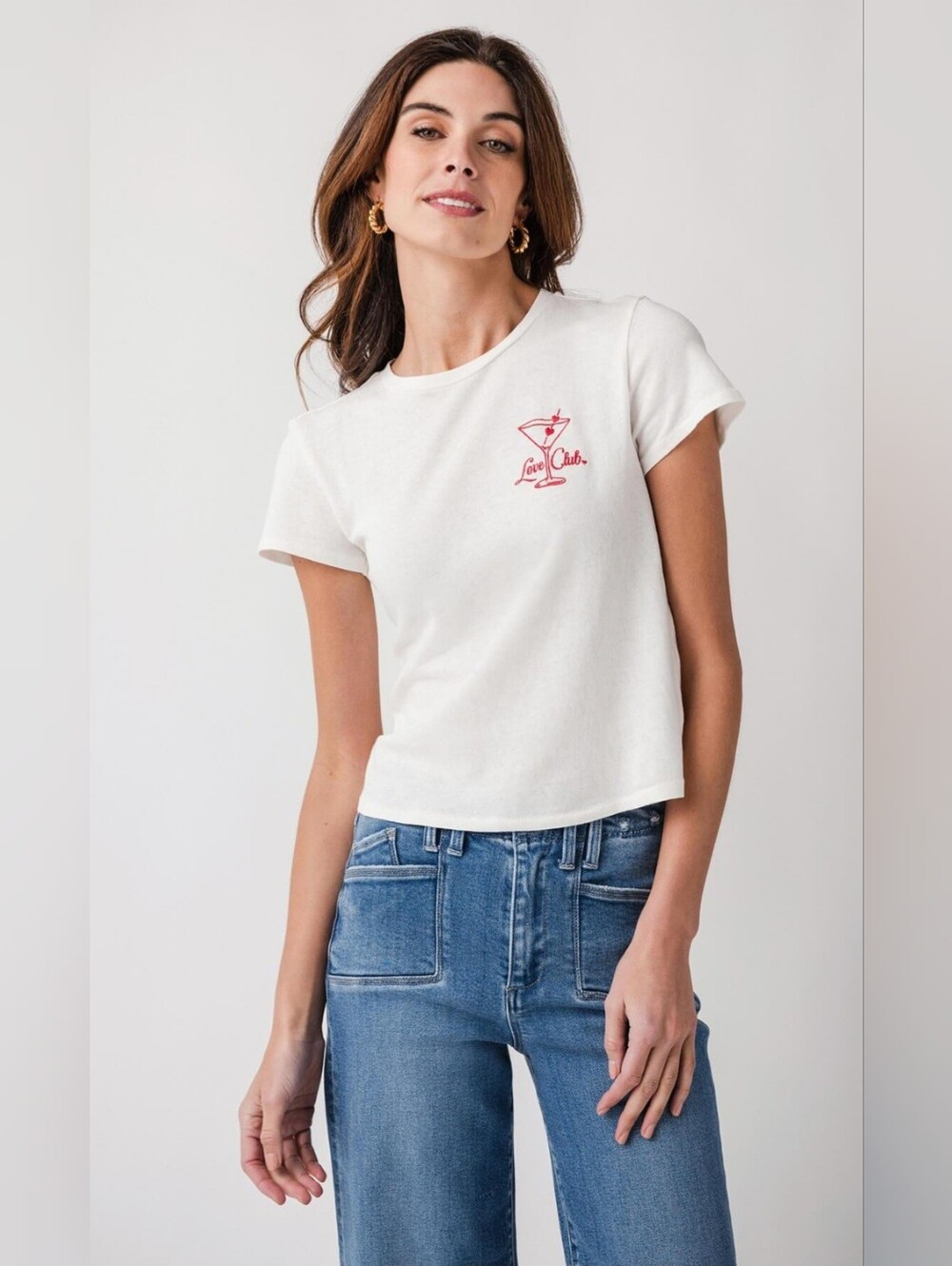 Z Supply Love Club Daytrip Tee Sea Salt Martini Embroidered T-Shirt Large NWT